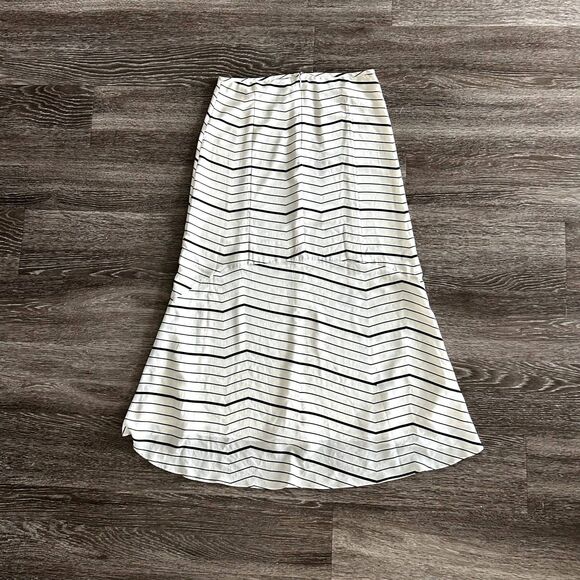 EUC Theory 100% Silk Vivridge Bevel Stripe High-Low Midi Skirt Sz 4 Ivory Black - Picture 12 of 14